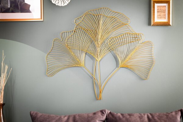 Wanddeko Eisen in Gold B: 90 cm Ginko Blatt Design Asiatisch