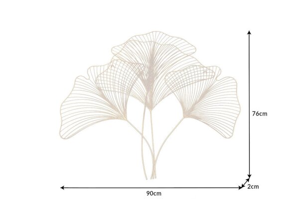 Wanddeko Eisen in Gold B: 90 cm Ginko Blatt Design Asiatisch