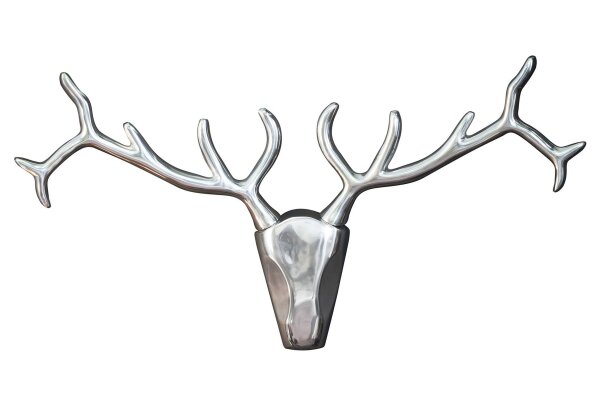 Wanddeko Geweih Hirsch aus Metall 98 cm breit in Silber
