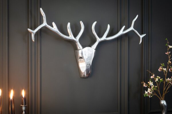 Wanddeko Geweih Hirsch aus Metall 98 cm breit in Silber