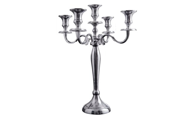 Kerzenhalter für Stabkerzen 5-armig in Silber 40 cm hoch