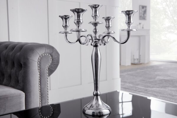 Kerzenhalter für Stabkerzen 5-armig in Silber 40 cm hoch