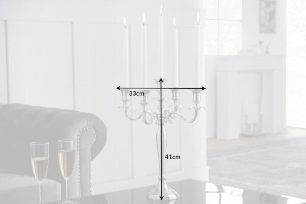 Kerzenhalter für Stabkerzen 5-armig in Silber 40 cm hoch