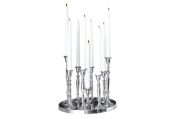 Kerzenständer 9 Stück mit Tablett in Silber Barock
