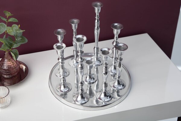 Kerzenständer 9 Stück mit Tablett in Silber Barock