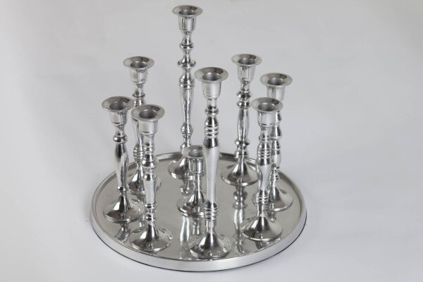 Kerzenständer 9 Stück mit Tablett in Silber Barock