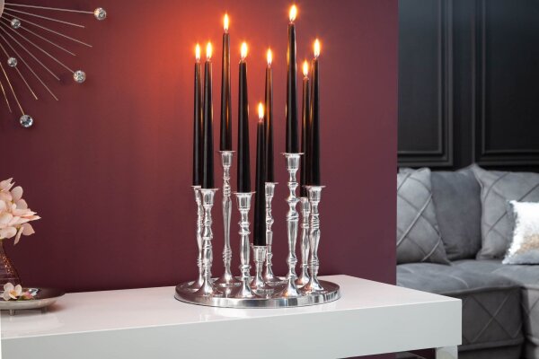 Kerzenständer 9 Stück mit Tablett in Silber Barock