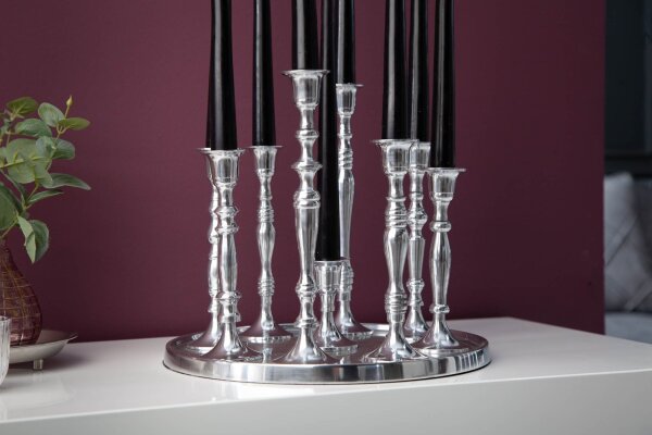 Kerzenständer 9 Stück mit Tablett in Silber Barock
