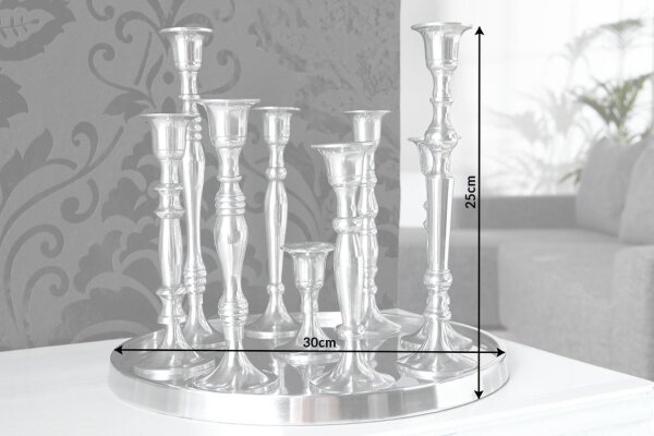 Kerzenständer 9 Stück mit Tablett in Silber Barock