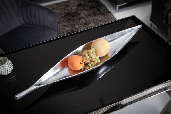 Dekoschale Metall Blatt Design 60 cm lang in Silber