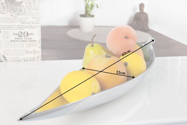 Dekoschale Metall Blatt Design 60 cm lang in Silber