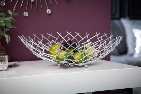 Dekoschale Metall Ø 45 cm Gitter Design in Silber