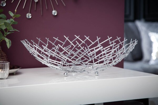 Dekoschale Metall Ø 45 cm Gitter Design in Silber