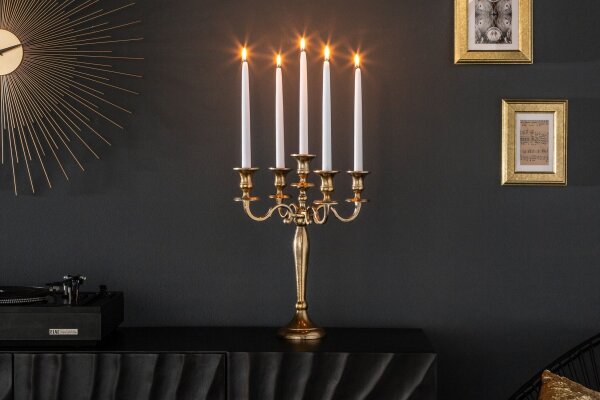 Kerzenhalter für Stabkerzen Metall in Gold H: 40 cm 5-armig