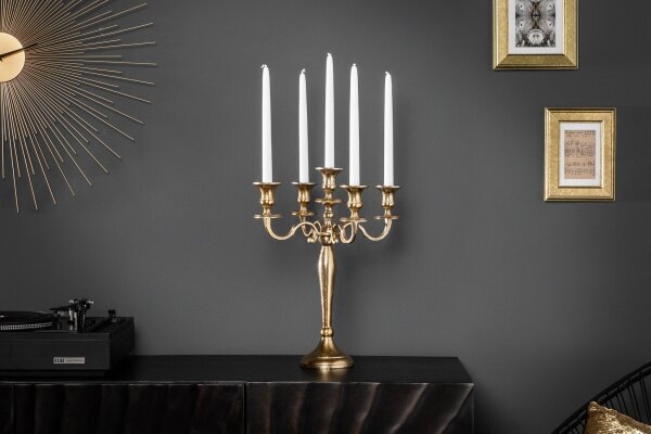 Kerzenhalter für Stabkerzen Metall in Gold H: 40 cm 5-armig