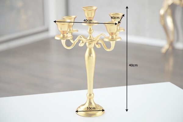 Kerzenhalter für Stabkerzen Metall in Gold H: 40 cm 5-armig