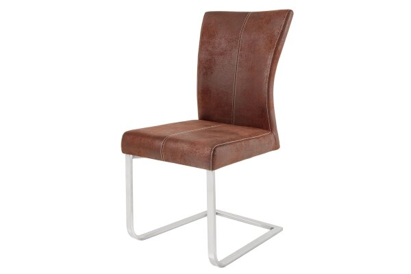 Freischwinger Stuhl Braun Silber Stoff Metall Modern Esszimmer