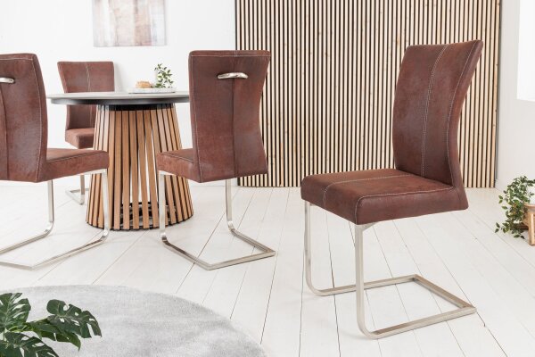 Freischwinger Stuhl Braun Silber Stoff Metall Modern Esszimmer