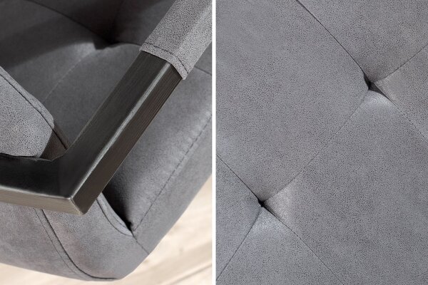 Esszimmerstuhl mit Armlehne Grau Schwarz Stoff Metall