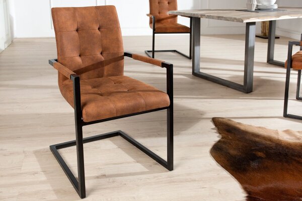 Freischwinger Stuhl mit Armlehne Braun Schwarz Stoff Eisen