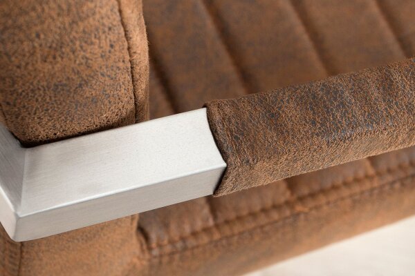 Schwingstuhl mit Armlehne Stoff Edelstahl Braun Chrom