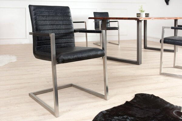 Freischwinger Stuhl Kunstleder Edelstahl Schwarz Chrom
