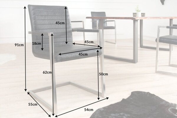 Freischwinger Stuhl Kunstleder Edelstahl Schwarz Chrom