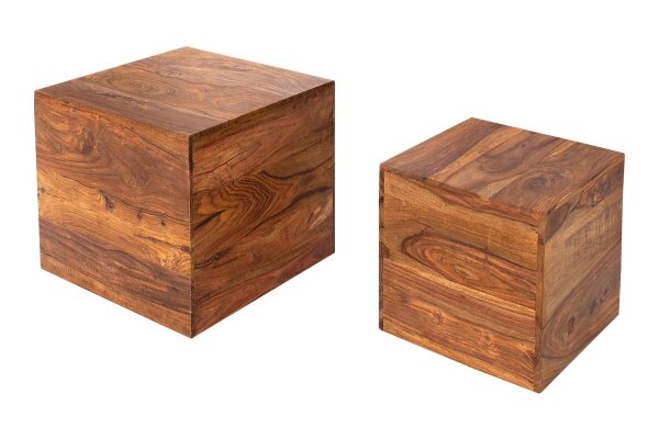 2er Set Beistelltisch Sheesham Holz massiv vielseitig