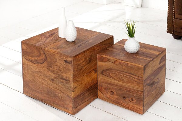 2er Set Beistelltisch Sheesham Holz massiv vielseitig