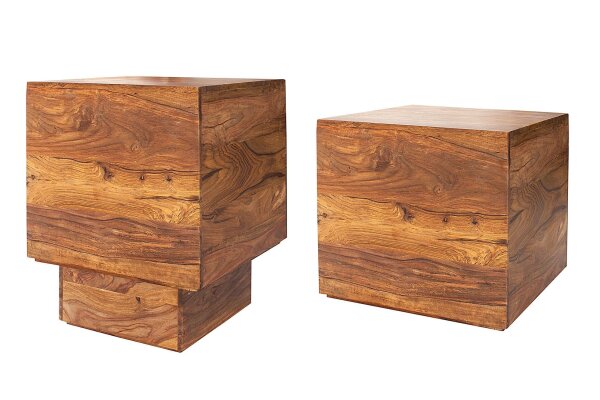 2er Set Beistelltisch Sheesham Holz massiv vielseitig