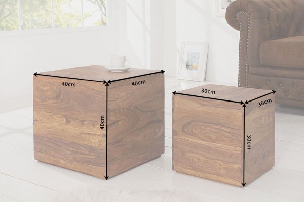 2er Set Beistelltisch Sheesham Holz massiv vielseitig