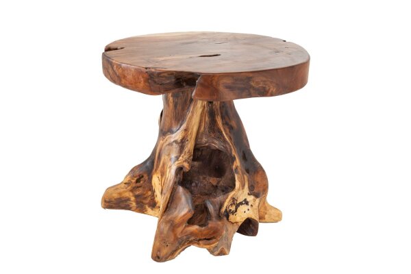 Beistelltisch Teak Holz massiv Ø 40 cm Unikat Handarbeit