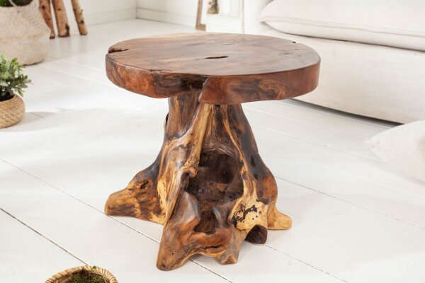 Beistelltisch Teak Holz massiv Ø 40 cm Unikat Handarbeit