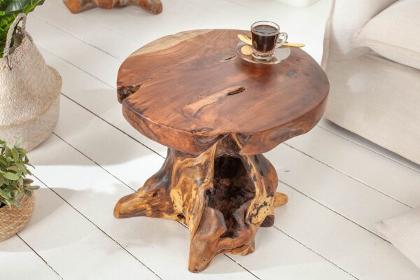 Beistelltisch Teak Holz massiv Ø 40 cm Unikat Handarbeit