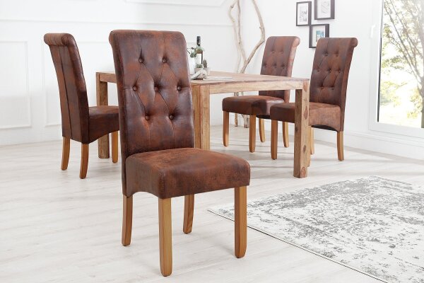 Esstischstuhl ohne Armlehne Braun Kolonialstil Stoff Holz