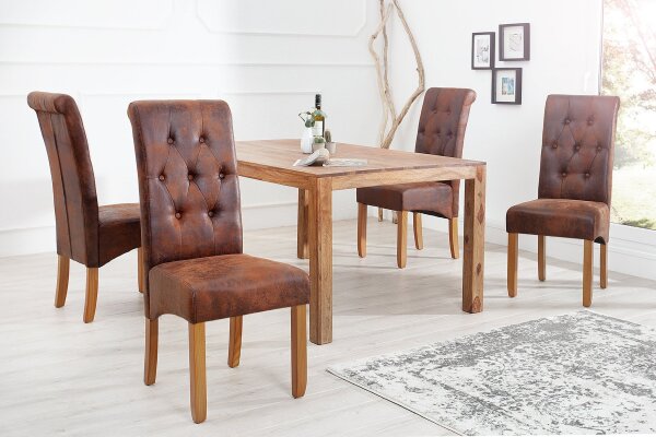 Esstischstuhl ohne Armlehne Braun Kolonialstil Stoff Holz