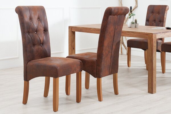 Esstischstuhl ohne Armlehne Braun Kolonialstil Stoff Holz
