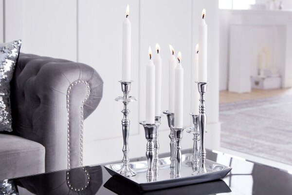 Kerzenständer für Stabkerzen 7 Stück Tablett in Silber Barock