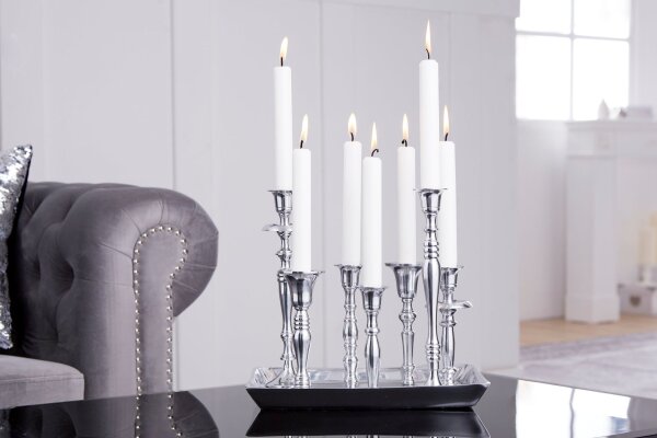 Kerzenständer für Stabkerzen 7 Stück Tablett in Silber Barock