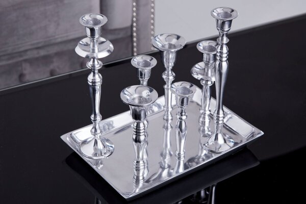 Kerzenständer für Stabkerzen 7 Stück Tablett in Silber Barock