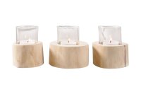 Teelichthalter 3er Set Teakholz Glas Unikat für...
