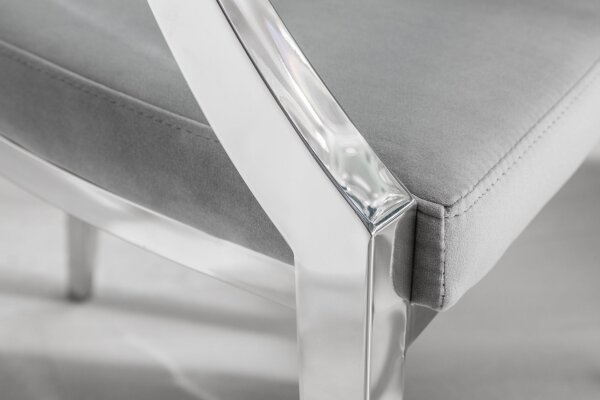 Esszimmerstuhl mit Armlehne Samt Edelstahl in Grau Silber