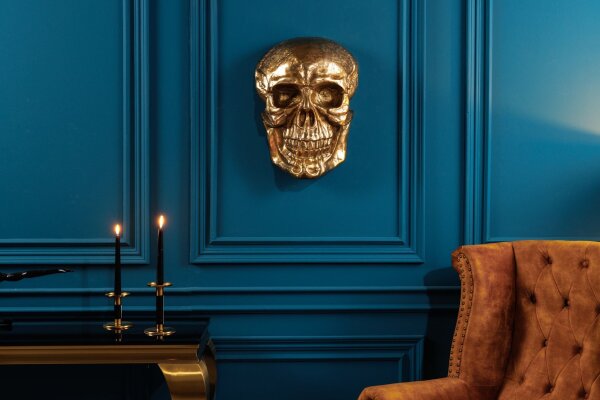 Wanddeko Totenkopf in Gold H: 40 cm aus Metall