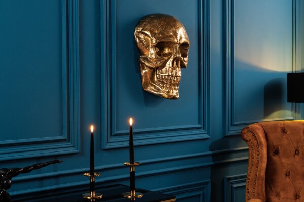 Wanddeko Totenkopf in Gold H: 40 cm aus Metall
