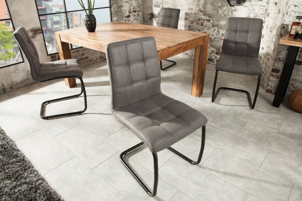 Freischwinger Stuhl Grau Schwarz Stoff Eisen Modern