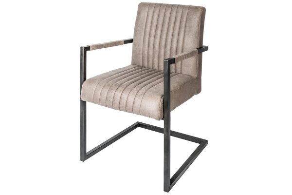 Freischwinger Stuhl Taupe Schwarz Stoff Metall mit Armlehne
