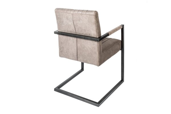 Freischwinger Stuhl Taupe Schwarz Stoff Metall mit Armlehne