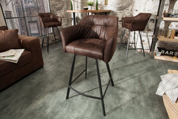 Barhocker Samt Metall Braun antik Schwarz mit Lehne