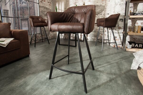 Barhocker Samt Metall Braun antik Schwarz mit Lehne