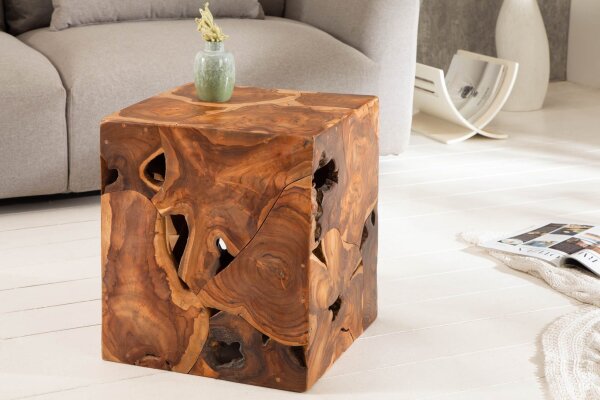 Beistelltisch Teakholz massiv B: 40 cm Baumscheiben